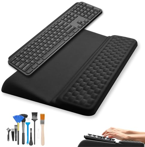 Ergonomic Keyboard Wrist Rest with Memory Foam & 10-in-1 Cleaning Kit – Large Non-Slip Support Cushion for Typing, Wrist Relief & Gaming – 435×240×30mm – Black
