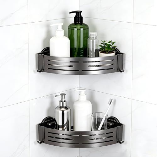 Veinvifiy Corner Shower Caddy Suction Cup 2 Pack Corner Shelves Aluminum Upgrade Suction Cup Shower Organizer Removable Bathroom Storage Rack Bathroom Caddies