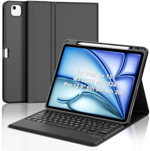 IVEOPPE Keyboard Case for iPad Air 13 inch M4/ M3/ M2 (2026 2025 2024) | Case with Keyboard for iPad Air 13/ Pro 12.9 6th 5th 4th 3th Gen with Touchpad Tablet Cover with Pen Holder, Black