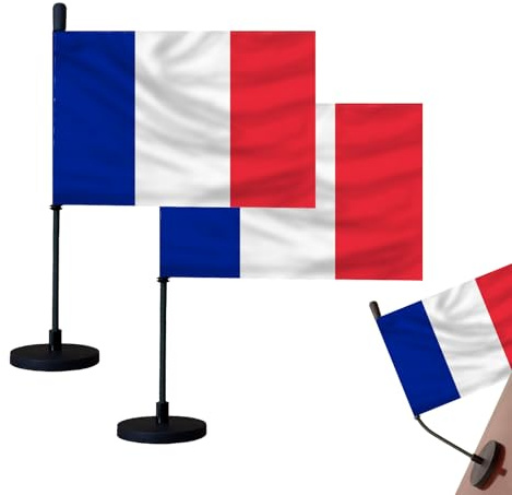 Bagetu Drapeau National pour Capot de Voiture avec Base Magnétique et Mât Flexible pour Camion Bateau Véhicule (France)