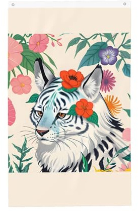 Niedliche weiße Tiger-Flagge, 90 x 150 cm. Doppelseitiger Druck, vertikal, 100 % Polyestergewebe, lebendige und langlebige Farben.