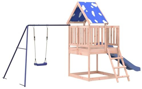 Spielturm Massivholz Douglasie mit Schaukel und Wellenrutsche, Klettergerüst für Kinder mit Sandkasten und Leiter, wetterfestes Stelzenhaus für Garten und Outdoor Spielspaß