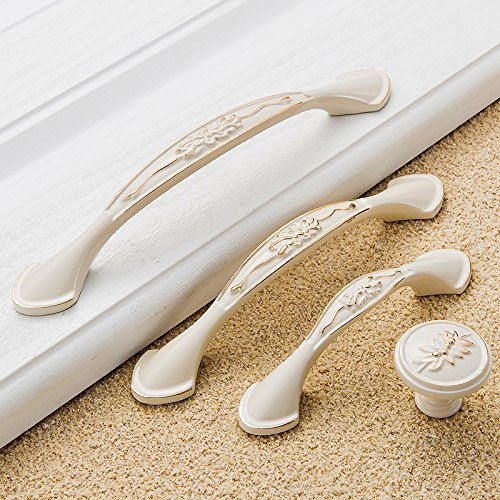 Angela-homestyle™ Griffe & Stangen Vintage Antikbeschlag Schubladengriff Möbelgriff Schrankgriff Zierteile Mit Schrauben (96mm, Elfenbein Weiß)