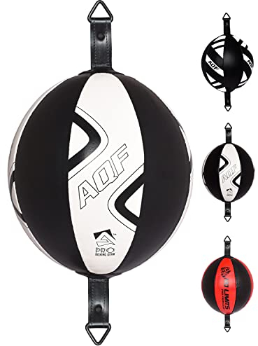 AQF Boxen Doppelendball Rex Leder Boxbirne Set MMA Punchingball Erwachsene Training Speedball Set (Black & White Pro)