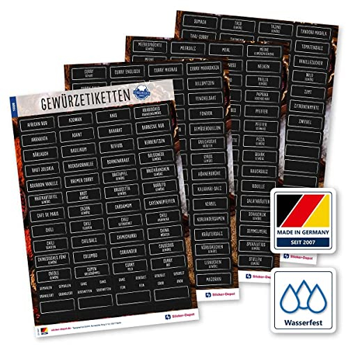 276 Gewürze Etiketten Aufkleber - eckig - weiß/schwarz - Gewürzetiketten selbstklebend & wasserfest - Gewürz Sticker - für Gewürzgläser, Dosen und Regale - Edition 2021