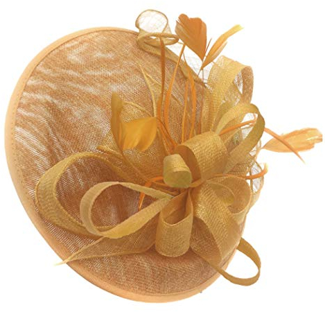 Caprilite Gold Mustard and Yellow Sinamay Big Disc Saucer Fascinator Hat for Women Weddings Headband