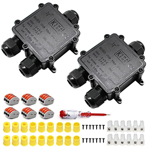 3 Wege Junction Box, IP68 Abzweigdose, HUYU wasserdichte Verteilerdose, Verbindungsdose Außen, Klemmdose mit M25, Klemmen, Elektrisches Kabel Wire Connector für Ø 4mm-14mm Kabeldurchmesser, 2 Stck.