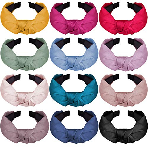 SIQUK 12 Stück Haarreifen Knoten Stirnband Satin für Damen Mädchen 12 Farben