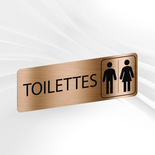 Plaque Signalétique Toilettes Mixtes – Plaque De Porte Adhésive PVC 5 x 15 cm – 20 Couleurs Disponibles (Or Antique Métallisé)