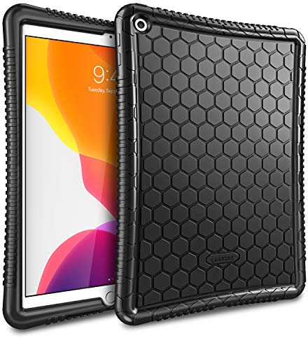 FINTIE Coque Compatible avec iPad 9e/8e/7e Génération 10.2 (2021/2020/2019) - Housse Antichoc en Silicone Souple Adhérence Etui Protecteur, Noir