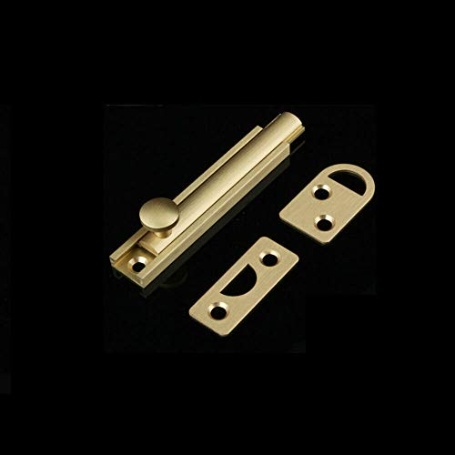 SUPERTOOL Surface Door Latch, 1PC Copper Door Bolt Unrust Simple Barrel Door Bolt Lock for Room,Window Locks,Toilet Gate and Shed Doors(51mmx15mm Brushed Gold)