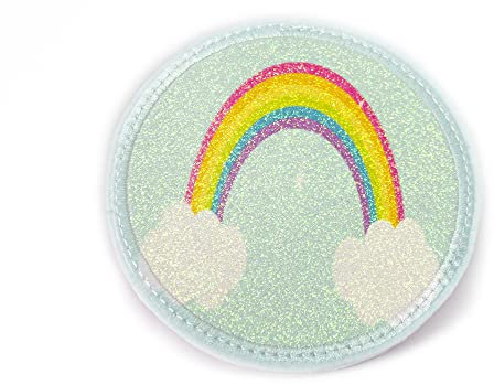Glitzer - Klett - Patch für den Schulranzen oder Rucksack optional mit Namen | 28 Motive | auch als Anhänger oder zum Aufbügeln | super Geschenk zu Einschulung (Regenbogen)