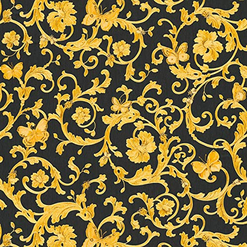 Papier peint baroque Tapisserie baroque Papier peint intissé Jaune Gris Anthracite 343252 | Papier excellent rapport qualité/prix