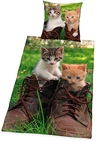 Klaus Herding GmbH Bettwäsche Katzen im Schuh 2tlg. Katzenbaby 135x200 cm (80x80 cm)