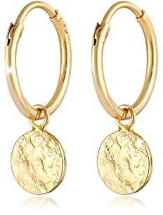 Elli Ohrringe Damen Creolen Plättchen Coin Anhänger Organic in 925 Sterling Silber