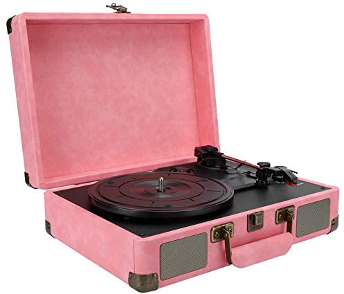 Vinyl Record Player, Portable Vintage Phonograph Record Player Bluetooth Turntable 33/45/78 RPM 100240V Support 7/10/12 inch Vinyl Records(pink UK)