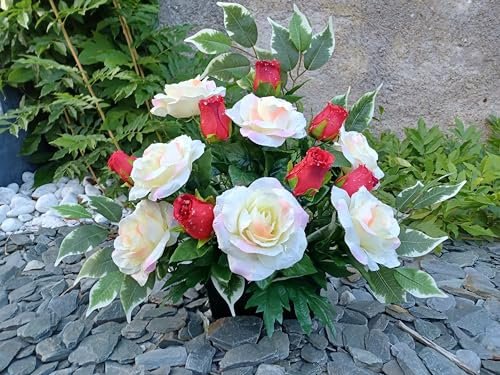 Roselynexpress Composition de Fleurs Artificielles, Lesté Ciment pour Une Parfaite Tenue à L' Extérieur. Réalisé par nos Soins.