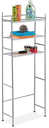 Relaxdays Waschmaschinenregal, verchromt, modernes Design, Trocknerregal mit 3 Ebenen, HBT: 152,5 x 58 x 25 cm, Silber