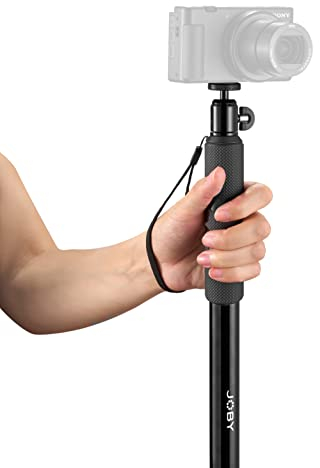 JOBY Compact Monopiede 2-in-1, Fotocamera/Action Cam con Testa a Sfera, Attacco Universale da ¼-20”, Attacco con Articolazione a Snodo Compatibile con GoPro, Reflex, Mirrorless, Nero
