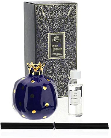 HERVIT Raumduft Granatapfel mit goldenen Tupfen mit blauem Steinzeugparfüm 50ml