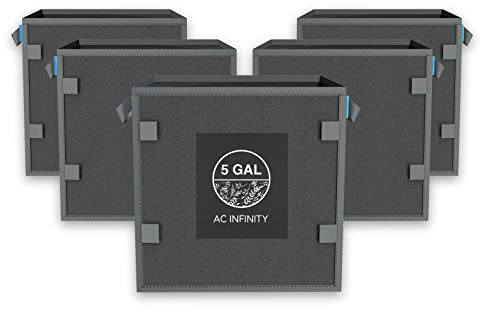 AC Infinity Stofftöpfe quadratisch 18,9 Liter – 5er-Pack Wiederverwendbare Pflanztöpfe mit 500 g/m² Vliesstoff und Schlaufen für Pflanzenstützen, für Obst, Gemüse und Blumen