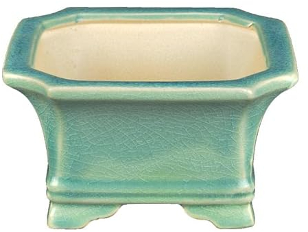 Quadratische Bonsaischale aus grün glasiertem Steingut 9x9x5 cm - YM39b