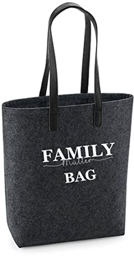 minimutz Filztasche Damen-Tasche mit Motivdruck | Bedruckt und Personalisiert | Shopper Geschenk Handtasche Einkaufstasche Mama Oma (Dunkelgrau FAMILY BAG)