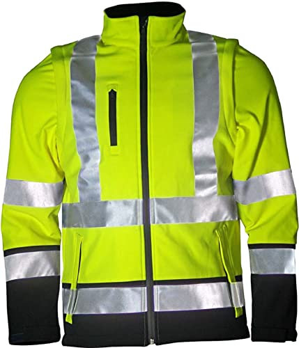 Mediablue Softshell Warngelb Arbeitsjacke Wasserdicht Winterjacke Warnjacke Fleecefutter (L)