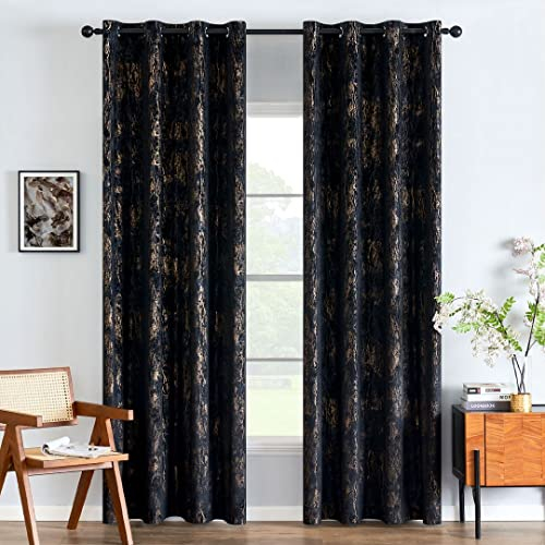 EMEMA Samtvorhänge Vorhang Blickdicht Vorhänge mit Ösen Gardinen Deko Ösenvorhang Dekoschal Dekogardinen für Schlafzimmer Wohnzimmer 2er Set 140 x 245 cm(B x H) Schwarz
