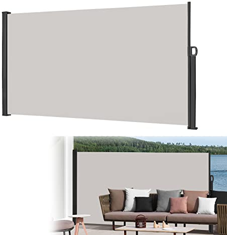 HENGMEI 160x300cm Seitenmarkise Ausziehbar Markisen Sonnenschutz Balkon Sichtschutz für Balkon Terrasse Garten Aussen, Grau