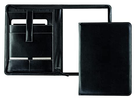 DELMON VARONE - Tablet Schreibmappe mit Reißverschluss inkl. Notizblock DIN A4 aus veganem Eco Kunstleder Schwarz - Organizer Konferenzmappe mit Stifthalter & Einsteckfach - Dokumenten-Mappe