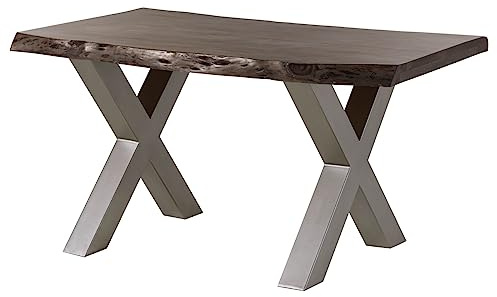 MASSIVMOEBEL24.DE Esstisch Akazie grau lackiert Freeform | 140x90x77 cm (BxTxH) 65 kg Modern zerlegt vollmassiv