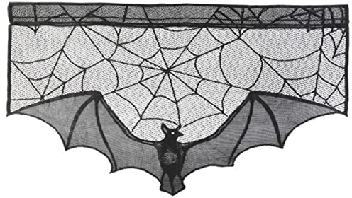 Luckxing Transparenter Voile Scheibengardine Spinnennetz Dekorative Vorhänge Halloween Kamin Tuch Spinnennetz Spitze Ofen Tuch Halloween Dekoration Von Tisch, Haus Und Garten,Schwarz