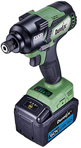 Durofix RI60165A1-PM 60V Extreme Power Lithium-Ion 1/4 Hex Brushless Cordless Impact Driver Power Tool Kit | Tools Set Includes Battery Pack & Charger