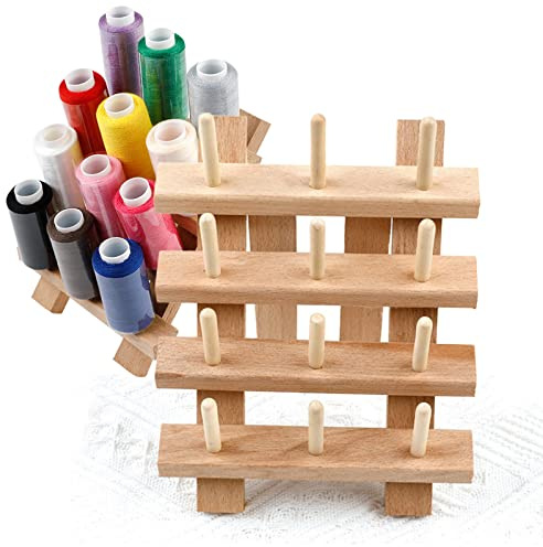 JasCherry Garnrollenhalter aus Holz zur Aufbewahrung von 12 Faden Spulen - Fadenhalter Spulenhalter Garnrollen Organizer zum Aufstellen für Stickerei Quilten Nähen Flechten #1