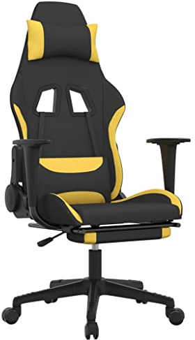 vidaXL Gaming Stuhl, Bürostuhl Drehbar Höhenverstellbar, Schreibtischstuhl Verstellbare Rückenlehne Fußstütze, Drehstuhl Chefsessel, Schwarz Gelb Stoff