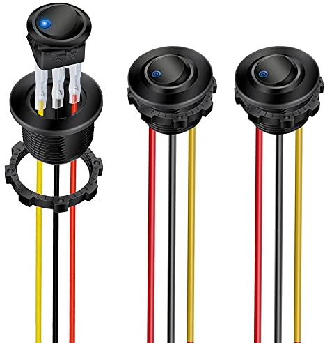 Gebildet 3pcs Interrupteurs à Bascule LED Bleus Marche/Arrêt avec Coque Ronde 3Broches 12DC-20A/24VDC-10A pour Interrupteur à Bascule de Camion de Voiture Automobile