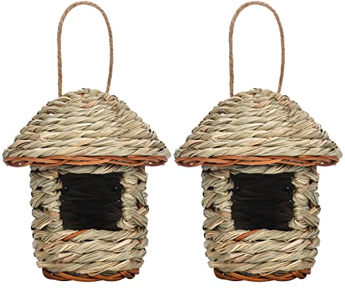 BYNYXI 2PCS Nid doiseau tissé en Paille Sac de Nidification Nid doiseau pour Cage nichoirs doiseaux à Suspendre Maisons doiseaux Herbe Nid doiseau pour Perruche mésange canari Merle Colibri