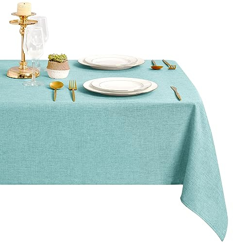 DWCN Extra Groß Blau Tischdecke 160x320cm Leinenoptik Stoff Abwaschbar | Outdoor Wetterfest Schmutzabweisend Wasserdicht Polyester Rechteckig Tischtuch für Esszimmer Garten Party Hochzeiten Haushalt