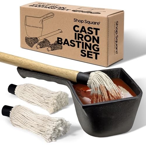 Gusseisen-Saucen-Topf mit BBQ-Moppbürste - Kleiner Gusseisen-Bastingtopf & Moppbürste zum Grillen, Räuchern und Saucieren - BBQ Mop Pinsel für Sauce, 680.4 g