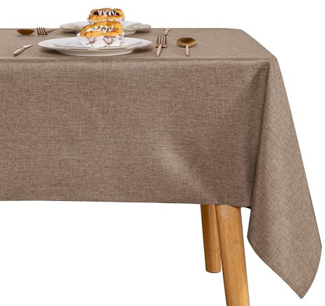 JIUZHEN Khaki Tischdecke Abwaschbar Tischdecken Leinenoptik für Esszimmer, Garten, Outdoor,Hochzeiten Wasserabweisend Tischtuch Eckig 135X160 cm