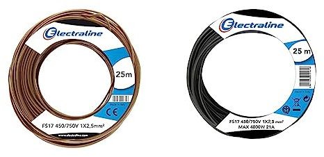 Electraline 13152 Cable unipolar FS17, sección 1 x 2.5 mm², Marrón, 25 m & 13142 Cable unipolar FS17, sección 1 x 2.5 mm², Negro, 25 m