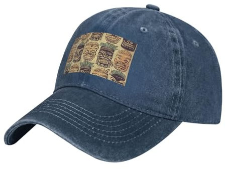 LLaviD Baseballkappe Vintage Aloha Tiki Gedruckt Retro Baumwolle Papa Hüte Laufen Golf Cap Hut Verstellbar Einheitsgröße Hut für Männer Frauen, marineblau, One size