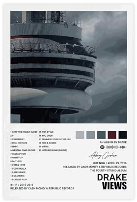 Azizat Drake Poster Views Album Cover Poster Leinwand Poster Schlafzimmer Dekor Sport Landschaft Büro Zimmer Dekor Geschenk 30 x 45 cm