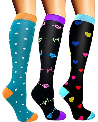 3 Paar Kompressionsstrümpfe für Damen, Kompressionssocken mit 20-30 mmHg Bunt Thrombosestrümpfe für Sport Laufen Reisen compression socks