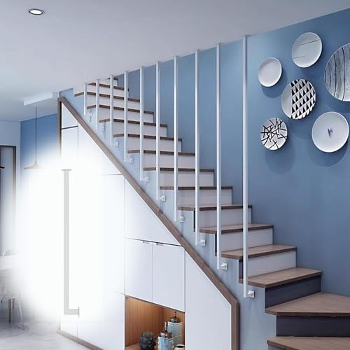 EMENAR Treppenhandlauf – Komplettset, Wandstützen, Handläufe, Terrassengeländer, Schmiedeeiserne Geländer-Stützstangen, 30–150 cm (weiß), Anpassbar (Size : 30cm(1ft))