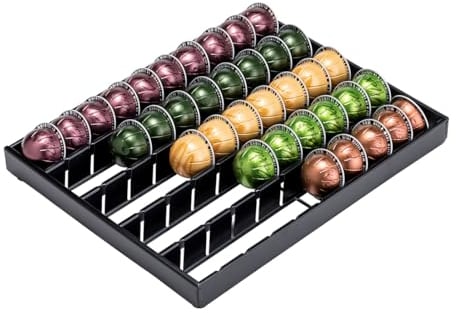 FlagShip Vertuo Pod Holder Drawer Insert for Counter,Nespresso Storage Vertuo Pod Organizer Black Metal(50 Pods)