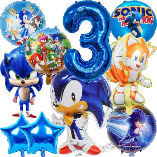 Kinder Geburtstag Party Dekoration Ballon Kit-10 Stück- Blaues Igel Blue Hedgehog (3-Jahr)