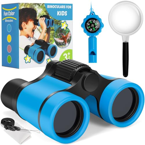 Binoculars for Kids, Kids Binoculars toys for 3 4 5 6 7 8 Years Boys and Girls, Set with Magnifying Glass & Compass - Birthday Gifts Outdoor Toy for Kid Ages 3-8 Toddler Camping