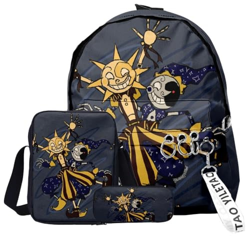 Chukamalilayi FNAF Rucksack-Set, 3-teilig, Schülerbedarfsset, Sicherheitsverletzung, 3D-Druck, Schultasche, einzelne Umhängetasche, Federmäppchen für Jungen, Mädchen, Schüler, Typ1, Backpack